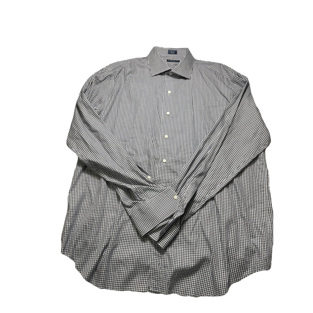 Peter Millar Mens XL Button Down Dress Shirt Blue White Check Long Sleeve Cotton